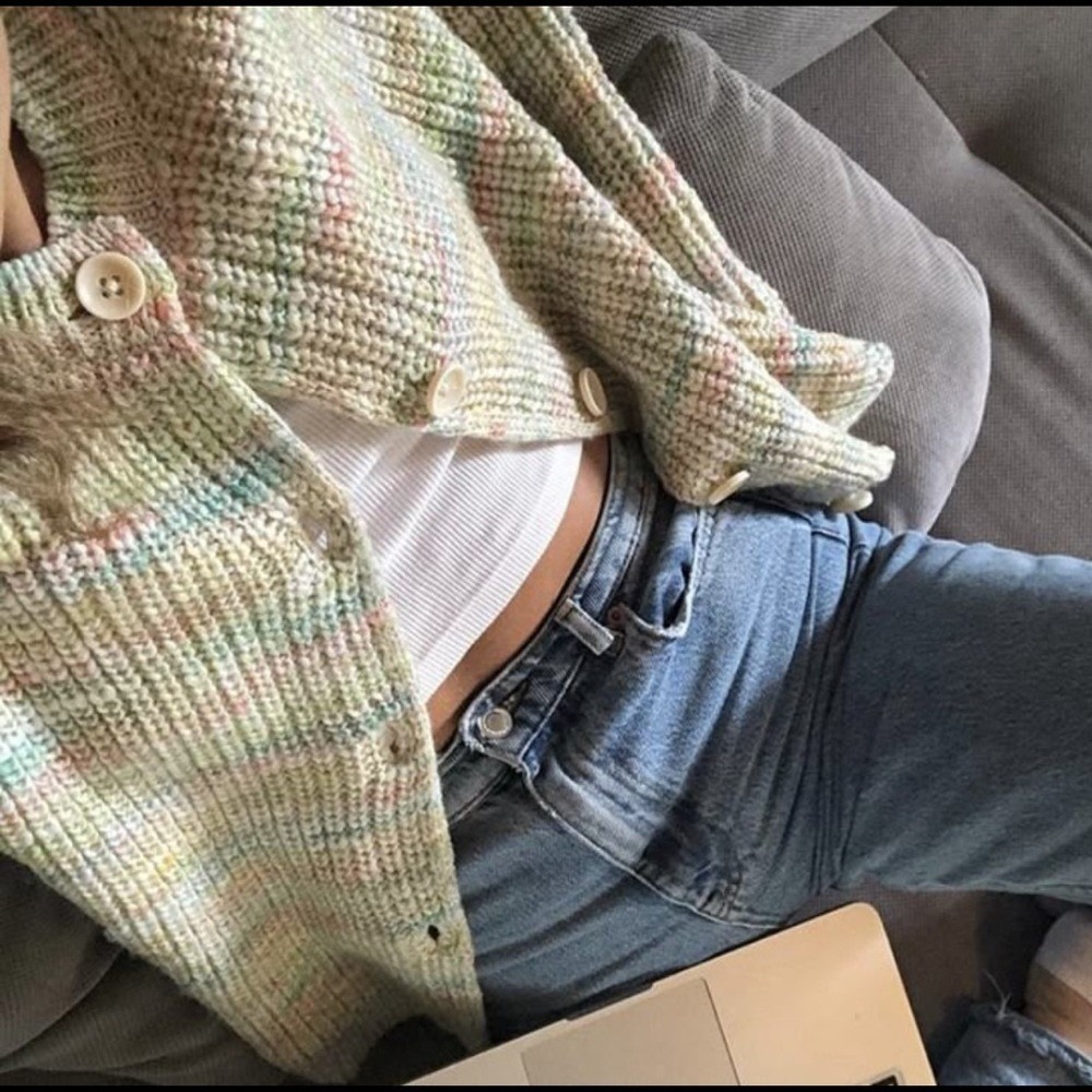 Uniqlo x Ines de La Fressange Pastel Rainbow Chunky Crew Cardigan Multi XXS